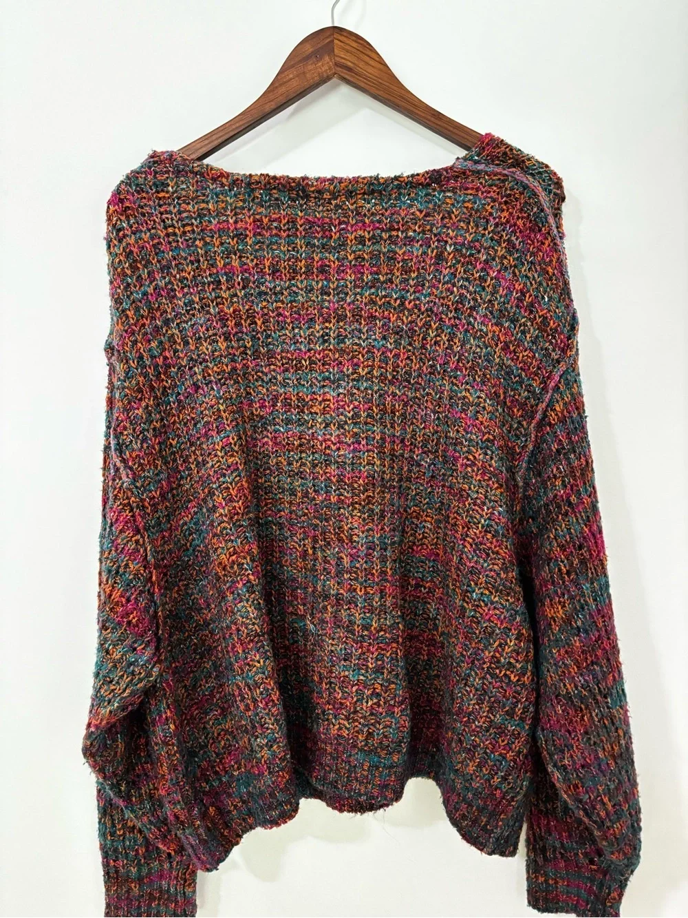 Free People Multicolor Marled Knit Oversized V-Neck Sweater Size Large Boho